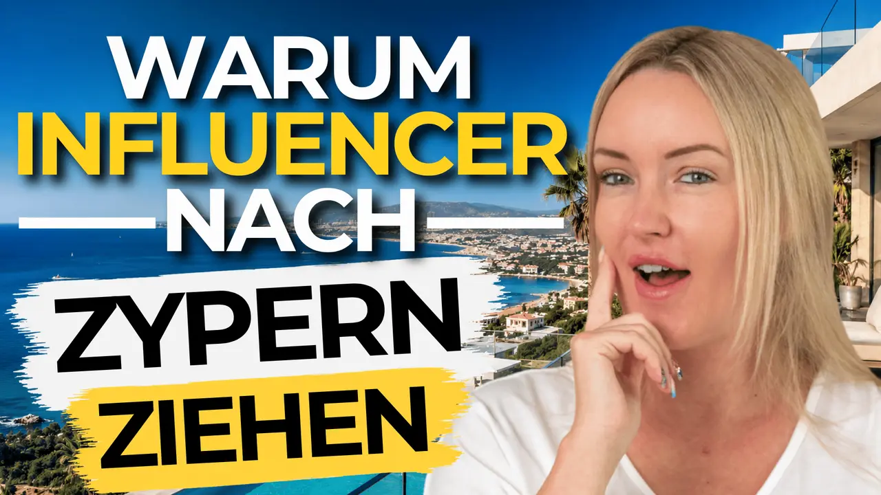 Influencerin spricht vor Küstenkulisse mit Meerblick und moderner Villa auf Zypern. Headline: Warum Influencer nach Zypern ziehen.